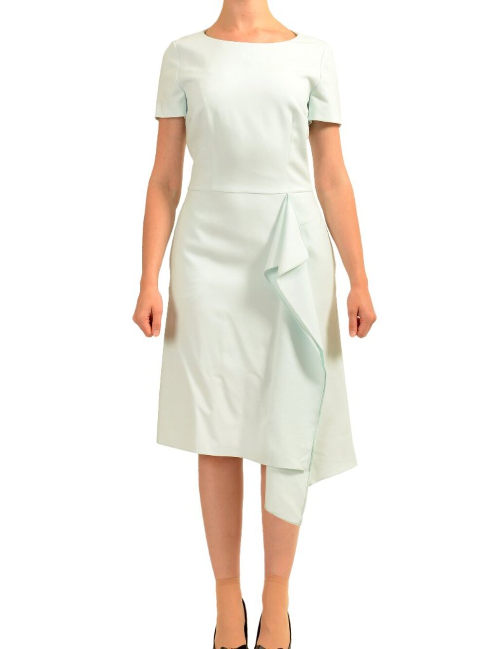 Hugo Boss Women's "Kibina" Sky Blue Short Sleeve Frilled Dress US 4 IT 40